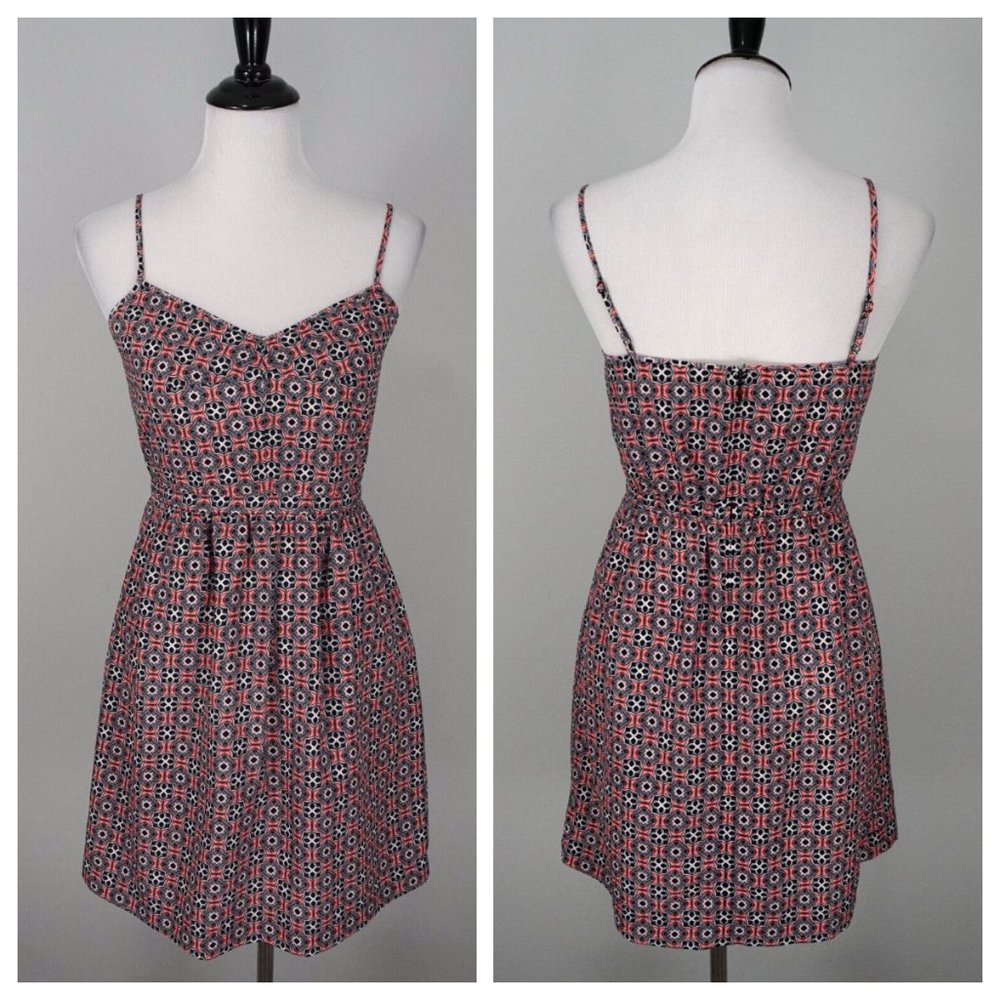 J. Crew Pink Black White Floral Spaghetti Strap Sweetheart Neck A-Line Dress 4